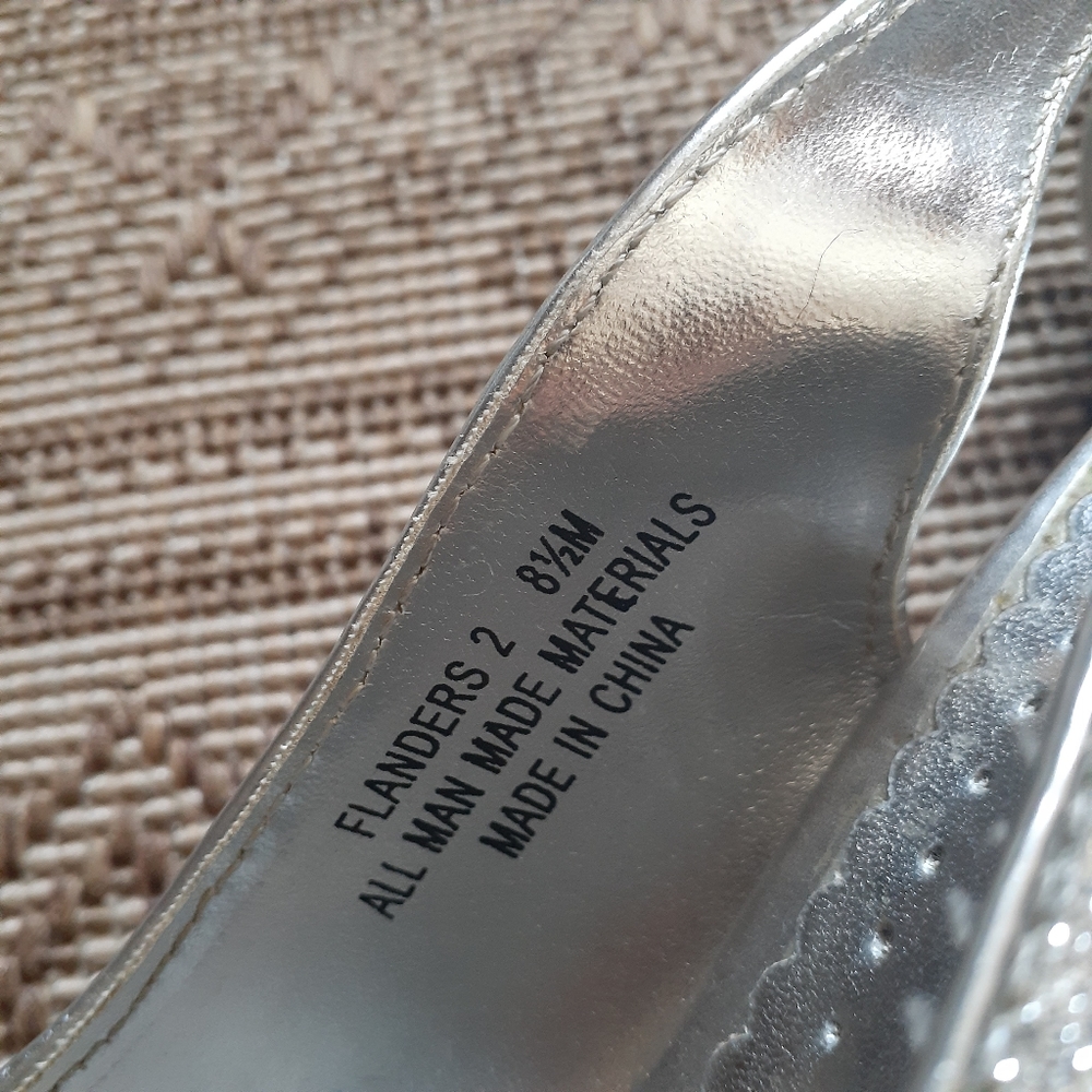 Rampage Silver Glitter Peeptoe Slingback Heels 8.5 - Picture 10 of 10